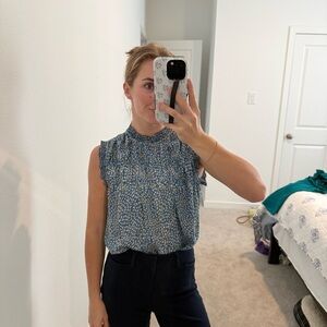 Max studio small Sleeveless Blue Floral Mock-Neck Top